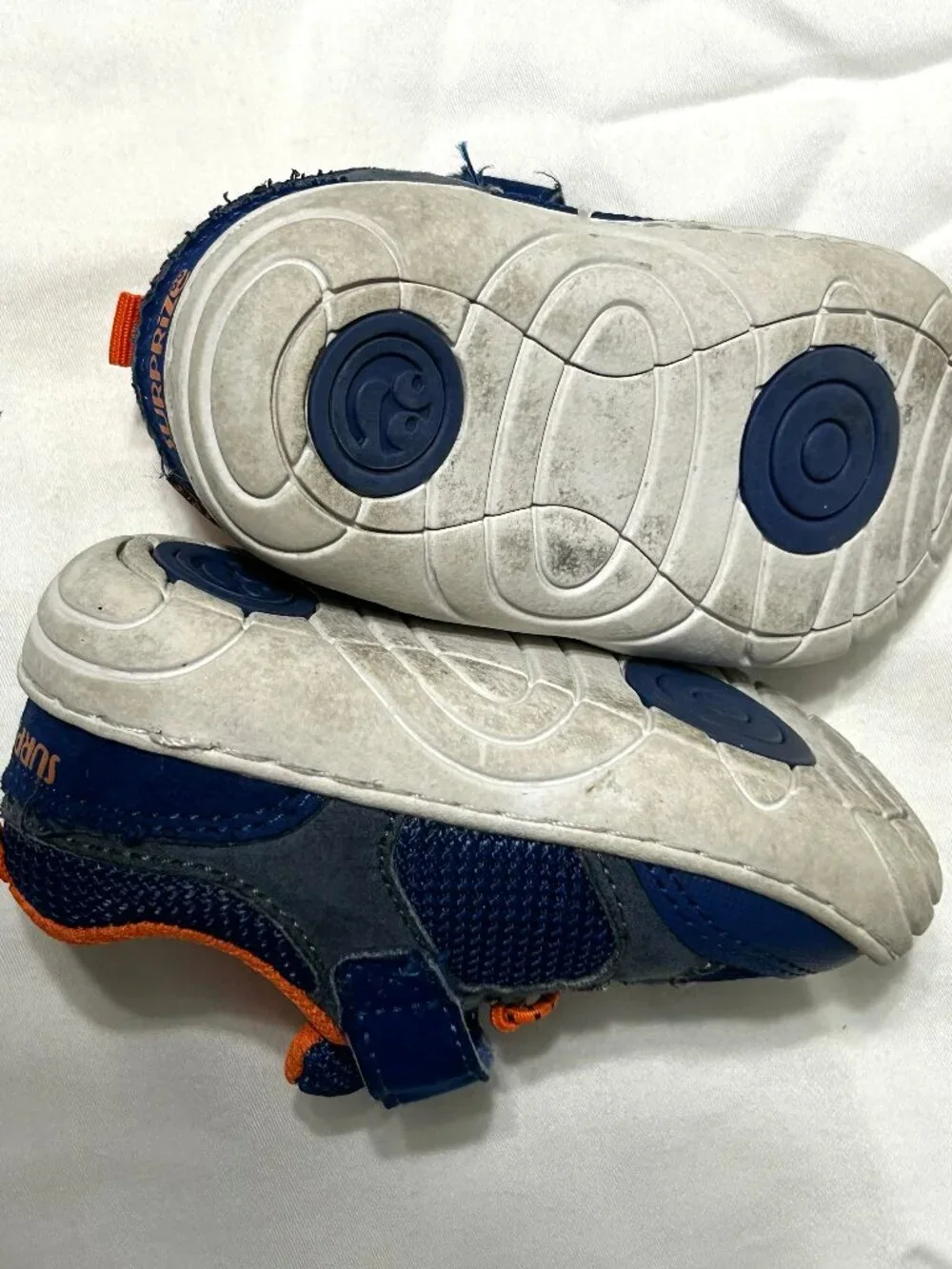 Size 4 Baby Surprize by Stride Rite Navy and Orange Velcro Sneakers Tennis Shoes